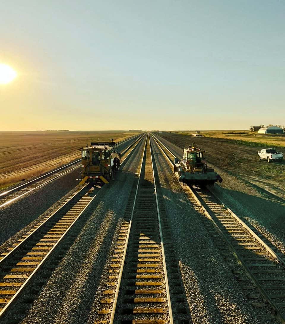 Railway surfacing machines completing rehabilitation work